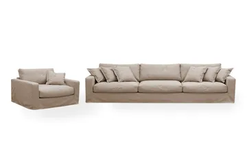 Valencia Extra Djup 5-sits soffa + fåtölj med avtagbar och tvättbar klädsel - Ljusbrun - Möbler - Soffa - Soffgrupp