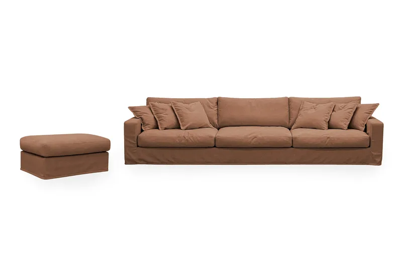 Valencia Extra Djup 5-sits soffa + fotpall med avtagbar och tvättbar klädsel, Rostbrun