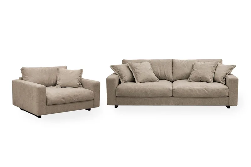 Valencia Soffgrupp Extra Djup 3-sits Soffa + Fåtölj i Chenille - Brun - Möbler - Soffa - Soffgrupp