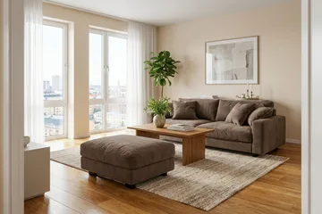 Valencia Soffgrupp Extra Djup 3-sits Soffa + Fotpall i Chenille - Mörkbrun - Möbler - Soffa - Hörnsoffa