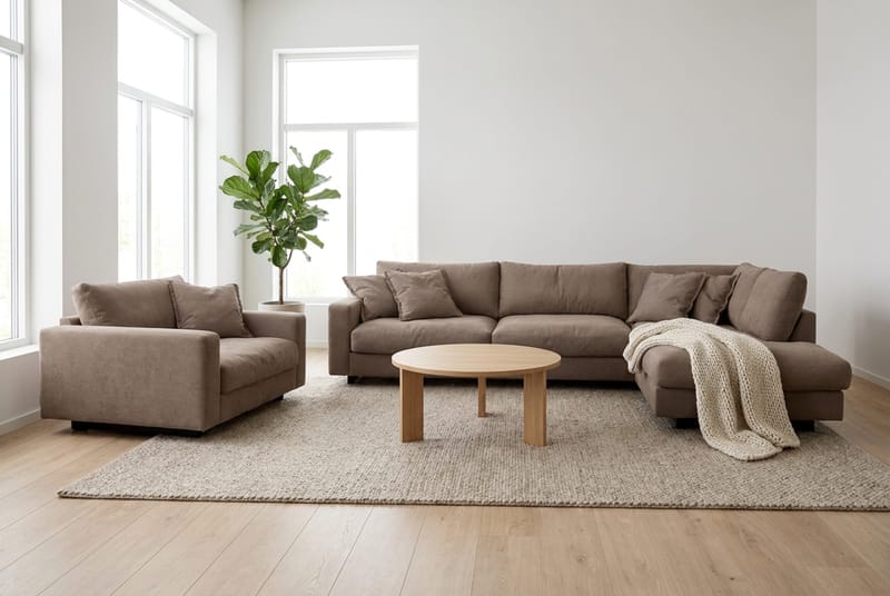 Valencia Soffgrupp Extra Djup 4-sits Schäslong Höger + Fåtölj - Mörkbrun - Möbler - Soffa - Soffgrupp