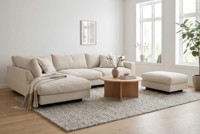 Valencia Soffgrupp Extra Djup 4-sits Schäslong Vänster + Fotpall - Beige - Möbler - Soffa - Soffgrupp
