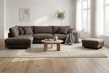 Valencia Soffgrupp Extra Djup 4-sits Schäslong Vänster + Fotpall - Taupe - Möbler - Soffa - Soffgrupp