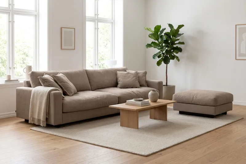Valencia Soffgrupp Extra Djup 4-sits Soffa + Fotpall - Mörkbrun - Möbler - Soffa - Soffgrupp