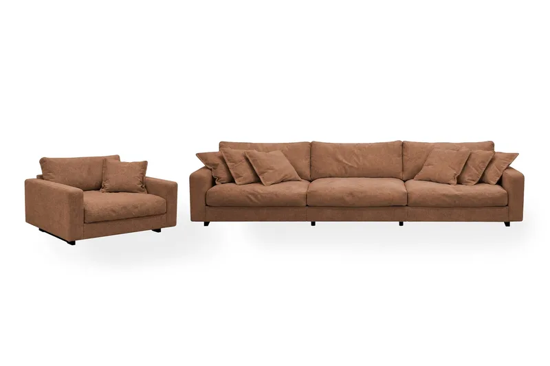 Valencia Soffgrupp Extra Djup 5-sits Soffa + Fåtölj i Chenille, Rostbrun