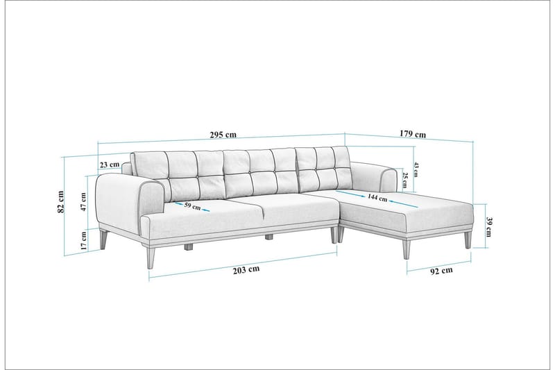 Valsot 4-sits Soffa med Divan - Grå - Möbler - Soffa - Divansoffa & schäslongsoffa - 4 sits soffa med divan