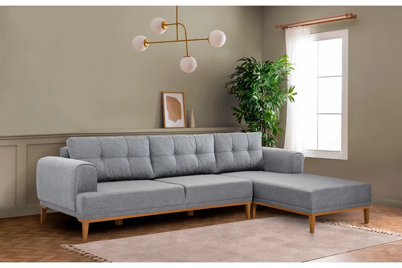 Valsot 4-sits Soffa med Divan - Grå - Möbler - Soffa - Divansoffa & schäslongsoffa - 4 sits soffa med divan