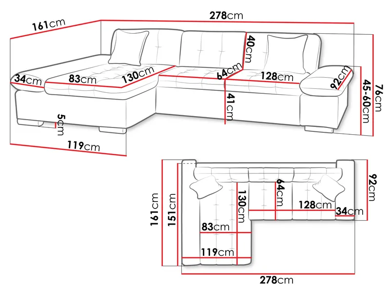 Vananda 3-sits Bäddsoffa med divan och förvaring - Möbler - Soffa - Hörnsoffa