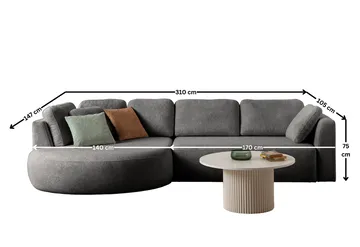 Venezia Hörnsoffa 310x75x105 cm - Antracit - Möbler - Soffa - Hörnsoffa