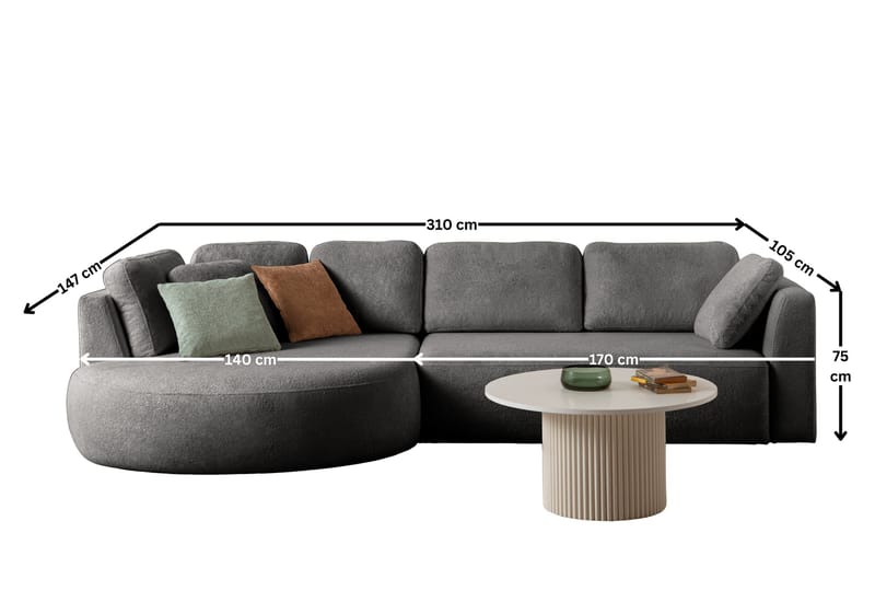 Venezia Hörnsoffa 310x75x105 cm - Antracit - Möbler - Soffa - Hörnsoffa