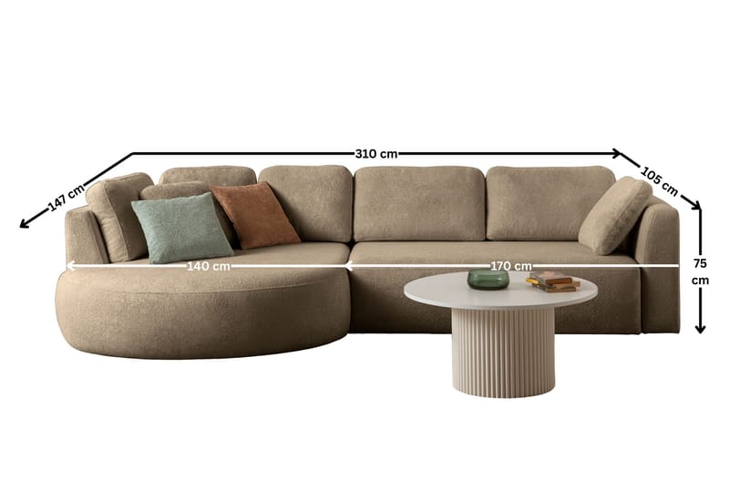 Venezia Hörnsoffa 310x75x105 cm - Brun - Möbler - Soffa - Hörnsoffa