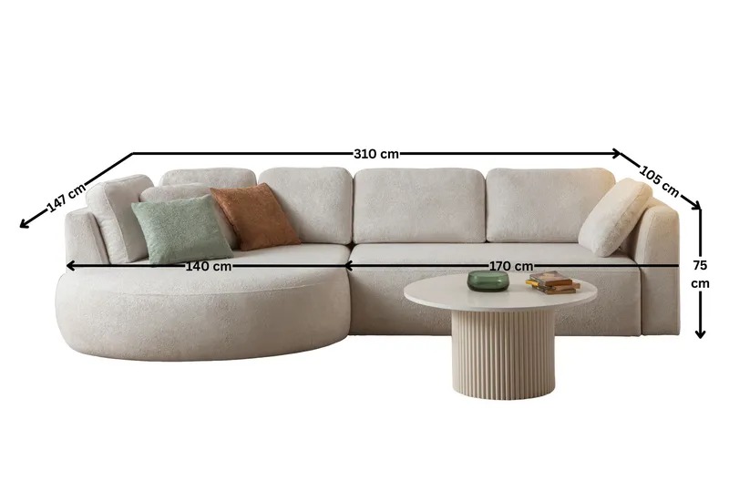 Venezia Hörnsoffa 310x75x105 cm - Vit - Möbler - Soffa - Hörnsoffa