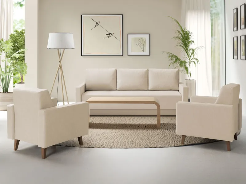 Waldsten Soffgrupp - 3-sits Bäddsoffa + 2 Fåtöljer - beige - Möbler - Soffa - Soffgrupp
