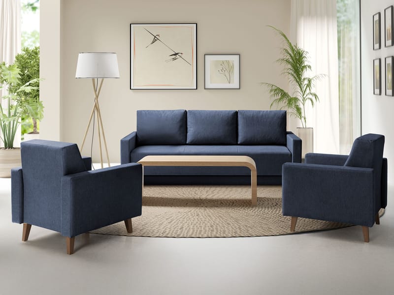 Waldsten Soffgrupp - 3-sits Bäddsoffa + 2 Fåtöljer - blå - Möbler - Soffa - Soffgrupp