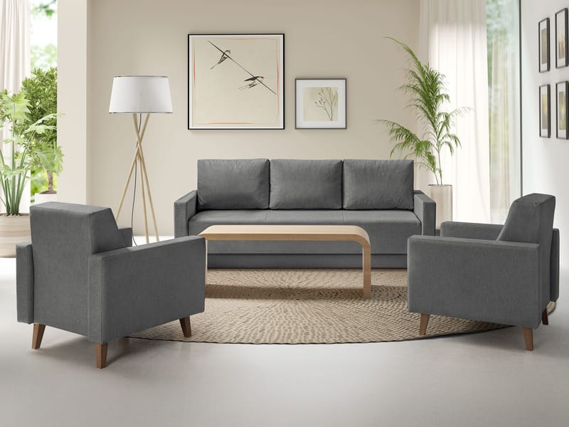 Waldsten Soffgrupp - 3-sits Bäddsoffa + 2 Fåtöljer - grå - Möbler - Soffa - Soffgrupp