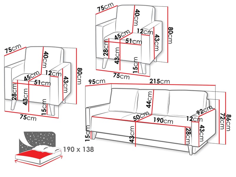 Waldsten Soffgrupp - 3-sits Bäddsoffa + 2 Fåtöljer - grön - Möbler - Soffa - Soffgrupp