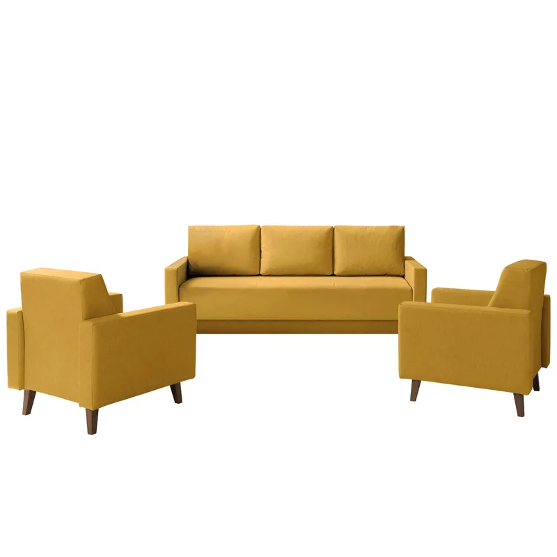 Waldsten Soffgrupp - 3-sits Bäddsoffa + 2 Fåtöljer - gul - Möbler - Soffa - Soffgrupp