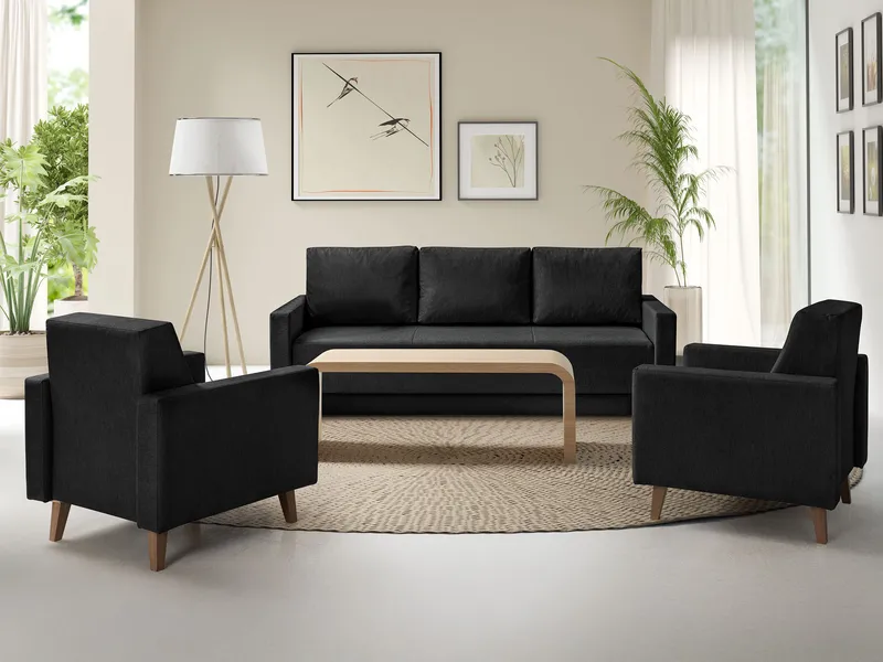 Waldsten Soffgrupp - 3-sits Bäddsoffa + 2 Fåtöljer - svart - Möbler - Soffa - Soffgrupp
