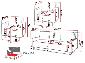 Waldsten Soffgrupp - 3-sits Bäddsoffa + 2 Fåtöljer - svart - Möbler - Soffa - Soffgrupp