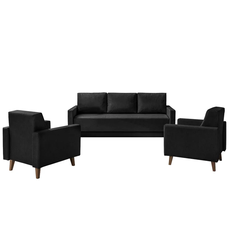Waldsten Soffgrupp - 3-sits Bäddsoffa + 2 Fåtöljer - svart - Möbler - Soffa - Soffgrupp