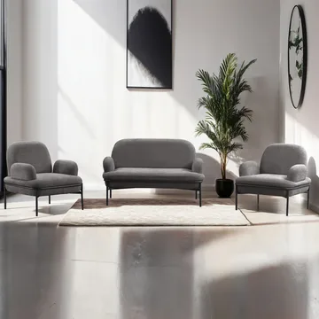 Zyricus Soffgrupp 2-sits Soffa + 2 Fåtöljer Teddy - Grå - Möbler - Soffa - Soffgrupp