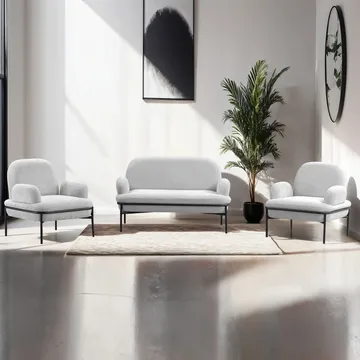 Zyricus Soffgrupp 2-sits Soffa + 2 Fåtöljer Teddy - Vit - Möbler - Soffa - Soffgrupp