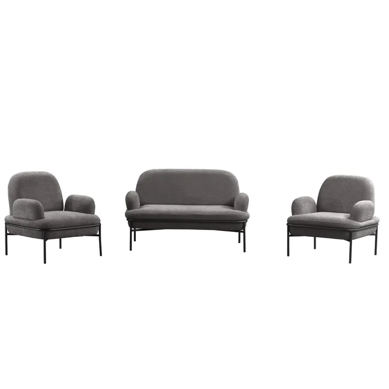 Zyricus Soffgrupp 2-sits Soffa + 2 Fåtöljer Teddy, Grå