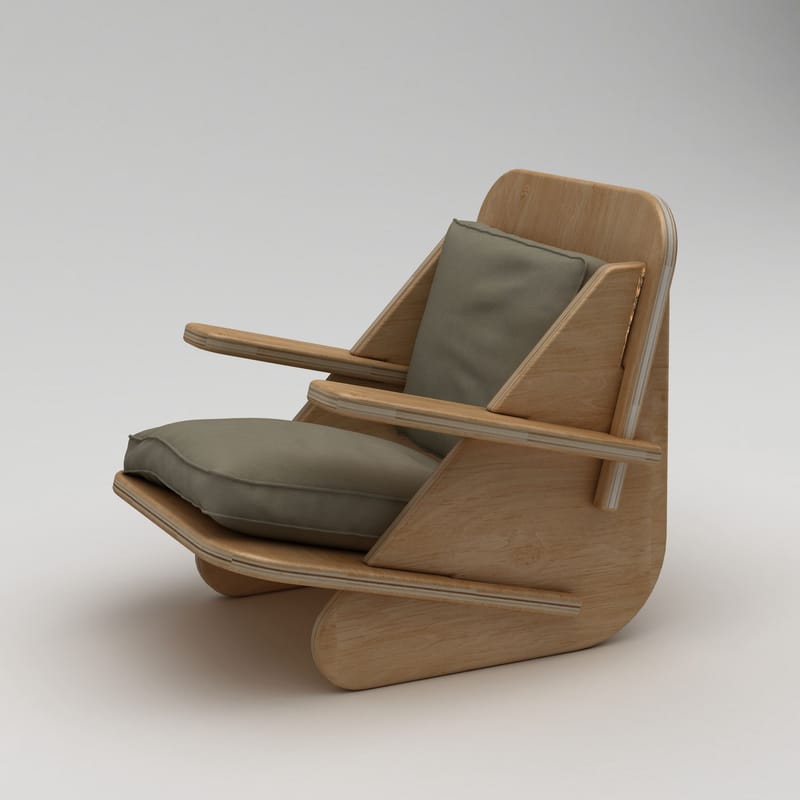 Öronlappsfåtölj Homitis Stylish (55 x 60 x 55 cm) naturträ khaki - Naturligt trä och khaki - Möbler - Fåtölj & stolar - Fåtölj