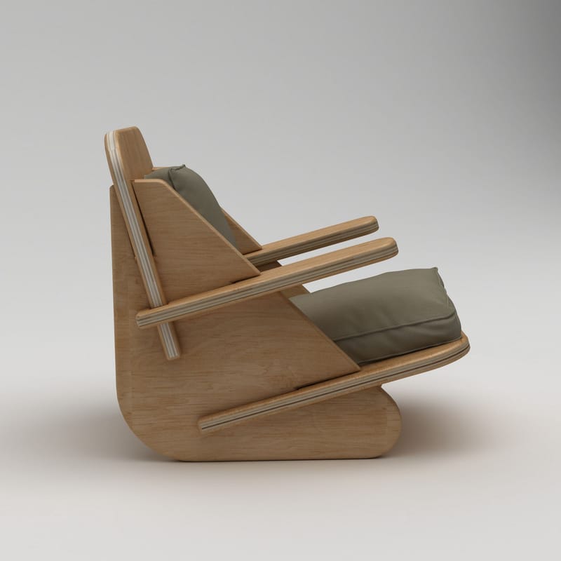 Öronlappsfåtölj Homitis Stylish (55 x 60 x 55 cm) naturträ khaki - Naturligt trä och khaki - Möbler - Fåtölj & stolar - Fåtölj