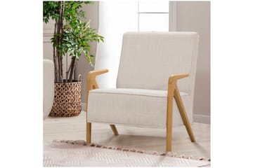 Austen Fåtölj i Tyg med Träarmstöd - Beige - Möbler - Fåtölj & stolar - Fåtölj