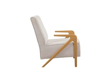 Austen Fåtölj i Tyg med Träarmstöd - Beige - Möbler - Fåtölj & stolar - Fåtölj