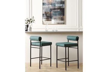 Barstol Amaya set om 2 Blågrön-Svart, Polyester - Blågrön-Svart, Polyester - Möbler - Fåtölj & stolar - Barstol & barpall