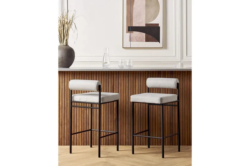 Barstol Amaya set om 2 Ljusgrå-Svart, Polyester - Ljusgrå-Svart, Polyester - Möbler - Fåtölj & stolar - Barstol & barpall