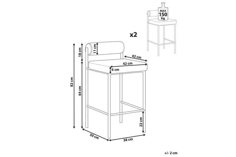 Barstol Amaya set om 2 Ljusgrå-Svart, Polyester - Ljusgrå-Svart, Polyester - Möbler - Fåtölj & stolar - Barstol & barpall