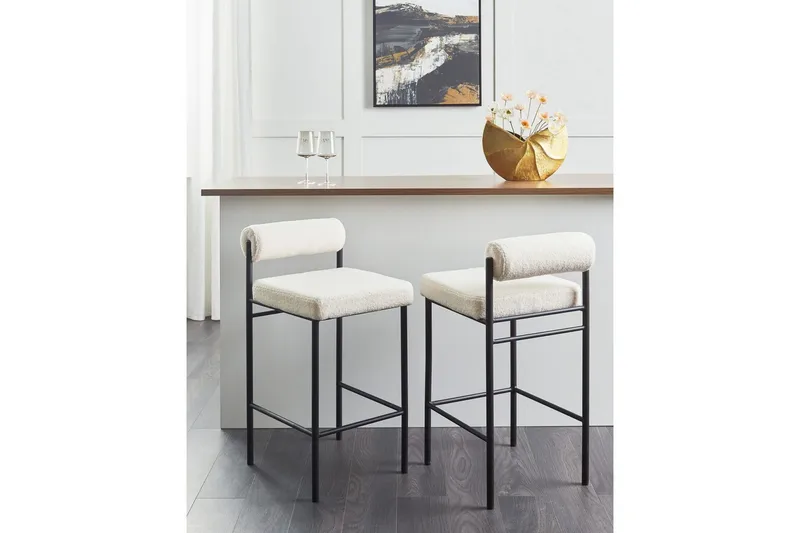 Barstol Amaya set om 2 Vit-Svart, Bouclé - Vit-Svart, Bouclé - Möbler - Fåtölj & stolar - Barstol & barpall