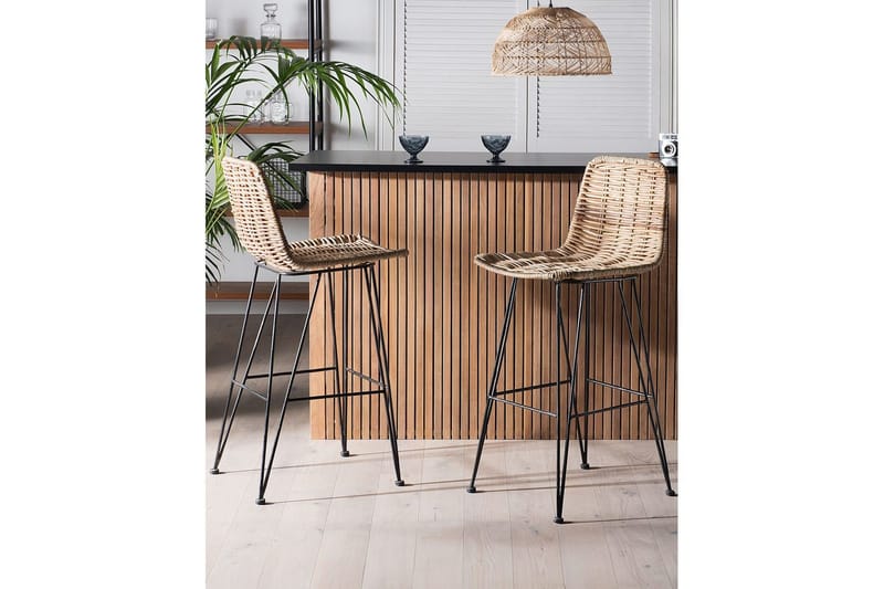 Barstol Cassita set om 2 Natur-Beige-Svart - Natur-Beige-Svart - Möbler - Fåtölj & stolar - Barstol & barpall