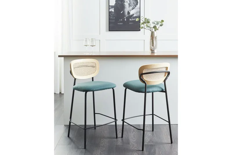 Barstol Mayetta set om 2 Natur-Blå-Svart - Natur-Blå-Svart - Möbler - Fåtölj & stolar - Barstol & barpall