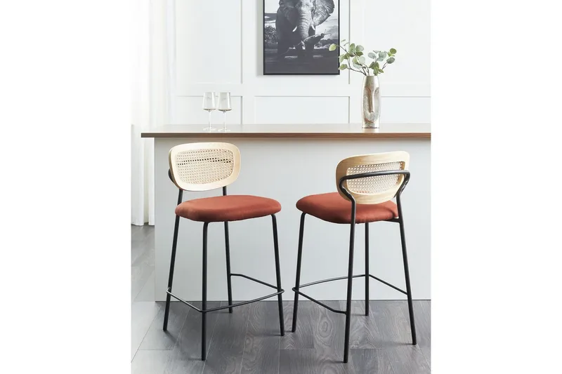 Barstol Mayetta set om 2 Natur-Orange-Svart - Natur-Orange-Svart - Möbler - Fåtölj & stolar - Barstol & barpall