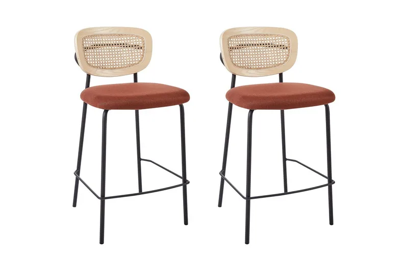 Barstol Mayetta set om 2 Natur-Orange-Svart - Natur-Orange-Svart - Möbler - Fåtölj & stolar - Barstol & barpall