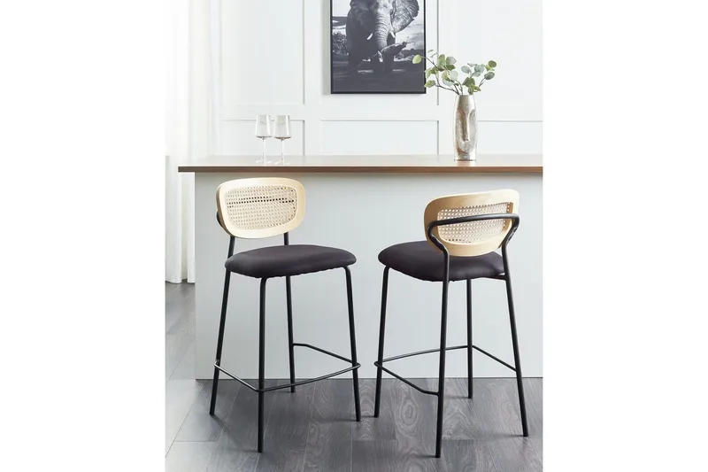 Barstol Mayetta set om 2 Natur-Svart - Natur-Svart - Möbler - Fåtölj & stolar - Barstol & barpall