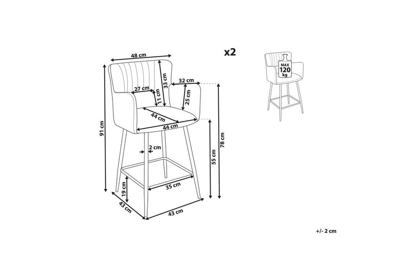 Barstol Sanilac set om 2 Grå-Svart - Grå-Svart - Möbler - Fåtölj & stolar - Barstol & barpall