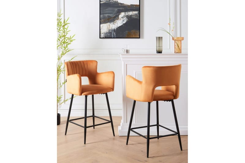 Barstol Sanilac set om 2 Orange-Svart - Orange-Svart - Möbler - Fåtölj & stolar - Barstol & barpall
