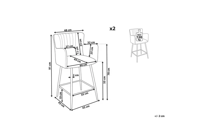 Barstol Sanilac set om 2 Taupe-Svart - Taupe-Svart - Möbler - Fåtölj & stolar - Barstol & barpall