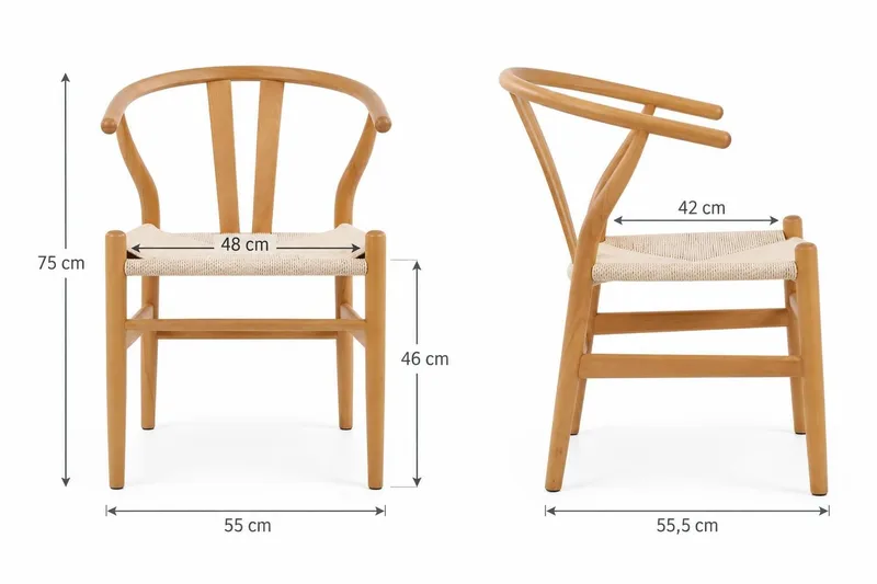Dastoori Karmstol Matstol med Armstöd i Bokträ med Ek-utseende med Flätad Sits - Beige - Möbler - Fåtölj & stolar - Matstol & köksstol
