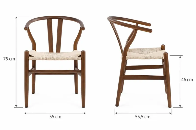 Dastoori Karmstol Matstol med Armstöd i Bokträ med Valnötsutseende med flätad sits - Ljusbeige - Möbler - Fåtölj & stolar - Matstol & köksstol