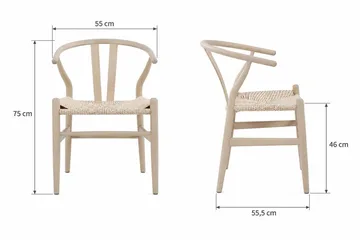Dastoori Karmstol Matstol med Armstöd i Bokträ med Vitlaserad Ek-utseende med Flätad Sits - Beige - Möbler - Fåtölj & stolar - Matstol & köksstol