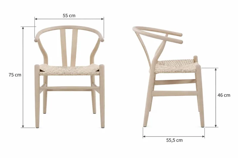 Dastoori Karmstol Matstol med Armstöd i Bokträ med Vitlaserad Ek-utseende med Flätad Sits - Beige - Möbler - Fåtölj & stolar - Matstol & köksstol