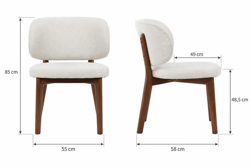 Eira Matstol & Köksstol i Trä med Valnötsutseende med rundad rygg och tygsits - Offwhite - Möbler - Fåtölj & stolar - Matstol & köksstol