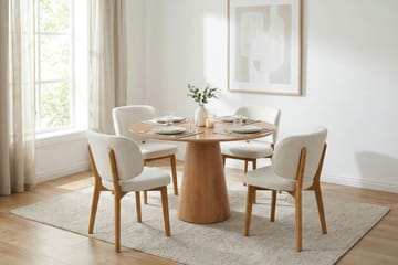 Eira Matstol och Köksstol i Trä med Ekutseende med Rundad Rygg och Tygsits - Beige - Möbler - Fåtölj & stolar - Matstol & köksstol