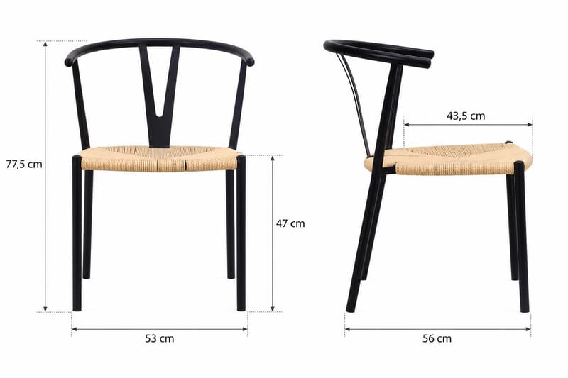 Elysia Matstol & Köksstol med Armstöd och Flätad Sits i Metall - Svart - Möbler - Fåtölj & stolar - Matstol & köksstol